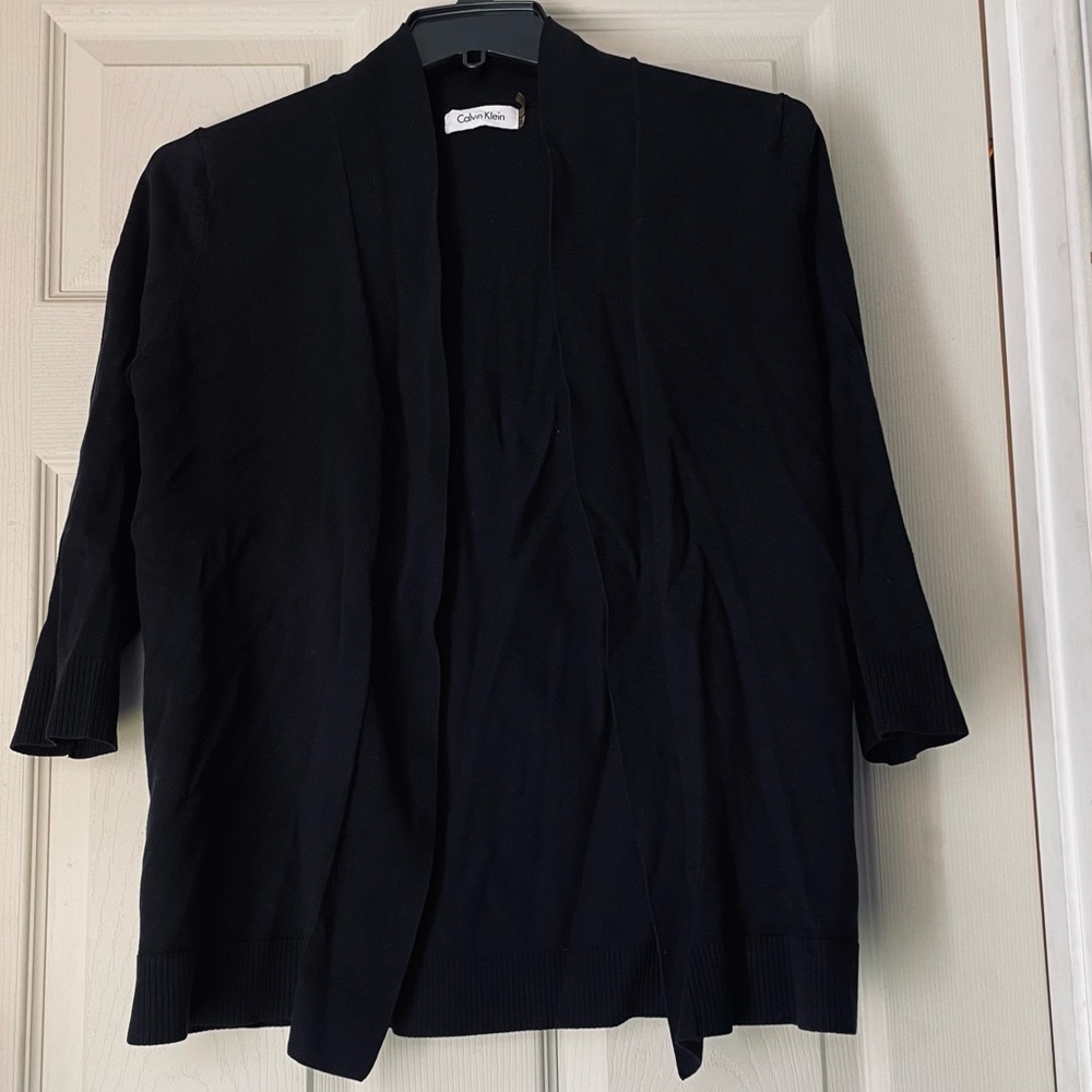 Calvin Klein Cardigan Black Silk Blend Open Front Oversized Women’s Small